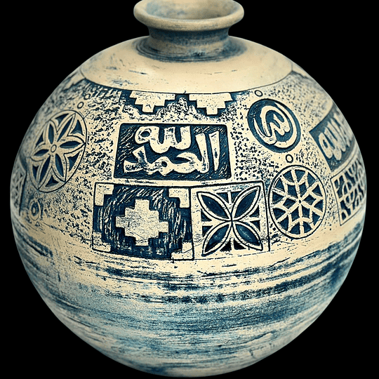 large round arabic pottery with arabic calligraphy
