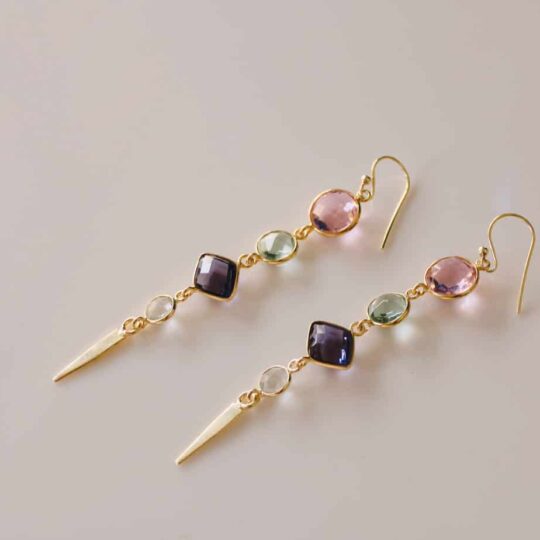 very long quartz and amethyst earrings statement earrings