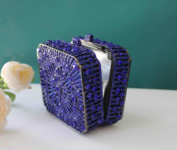 Midnight blue Art Deco box clutch bag with crystals