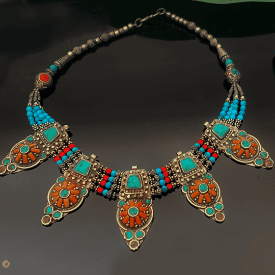 Antique Turquoise and Coral Necklace from Nepal