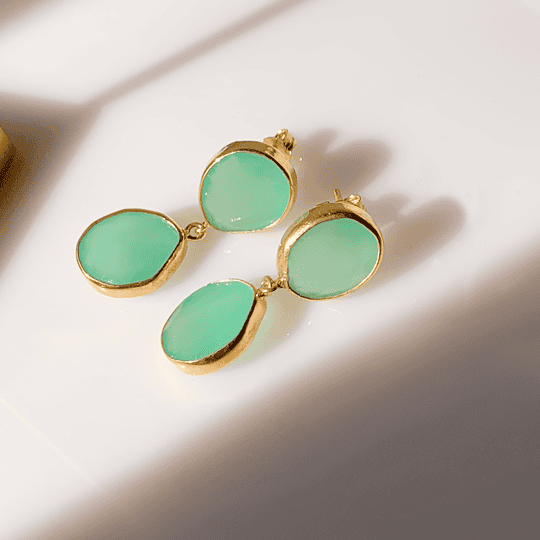 Aqua Chalcedony Double Drop Earrings in Gold