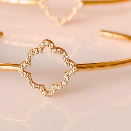 Diamond and Rose Gold Cuff Bracelet with central motif containing diamonds