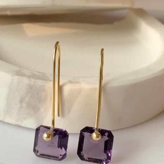 Amethyst Drop Earrings silver and gold
