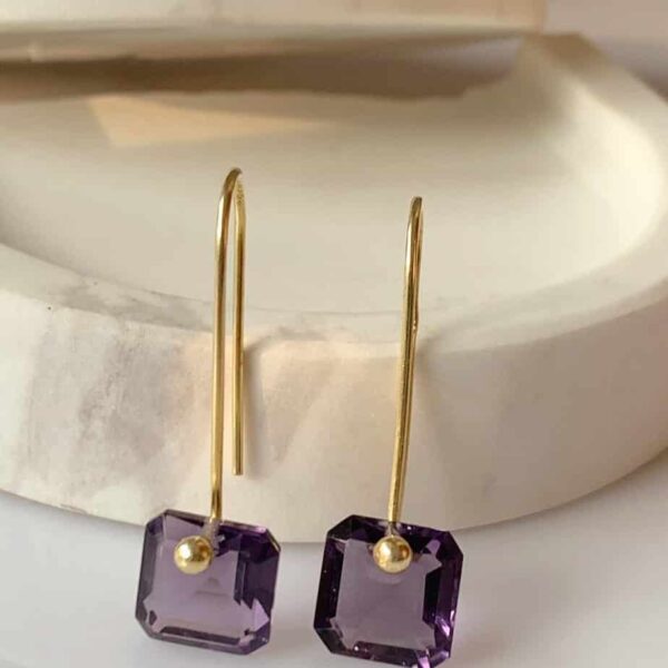 Amethyst Drop Earrings silver and gold