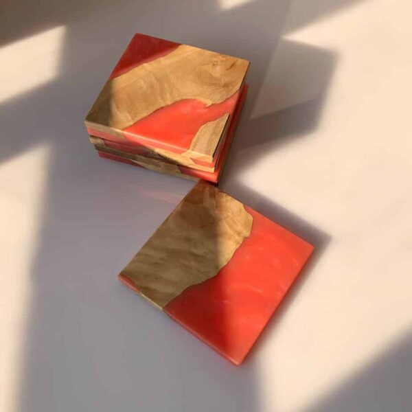 Resin and wood coasters with pink and light wood