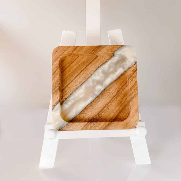 Wood resin tray with diagonal resin stripe in cream