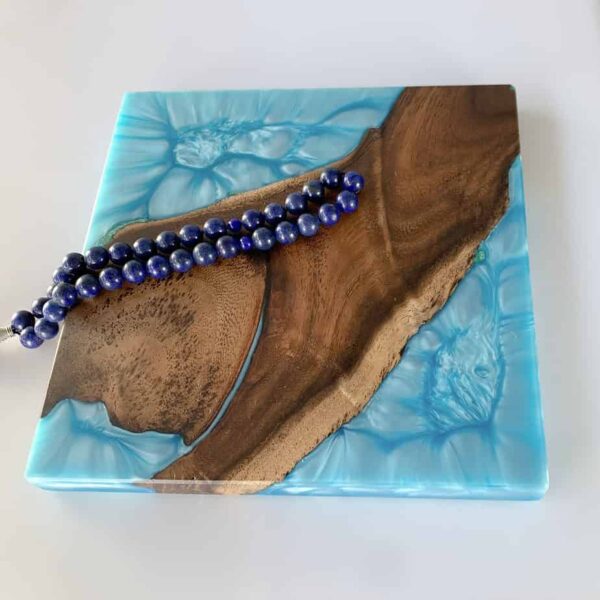 Sky Blue Resin Tray with wood insert resin square tray