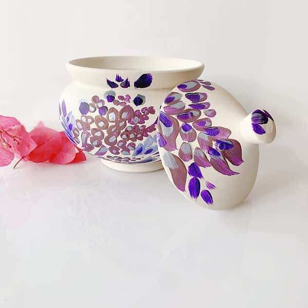 Ceramic Pot with hand painted purple swirls