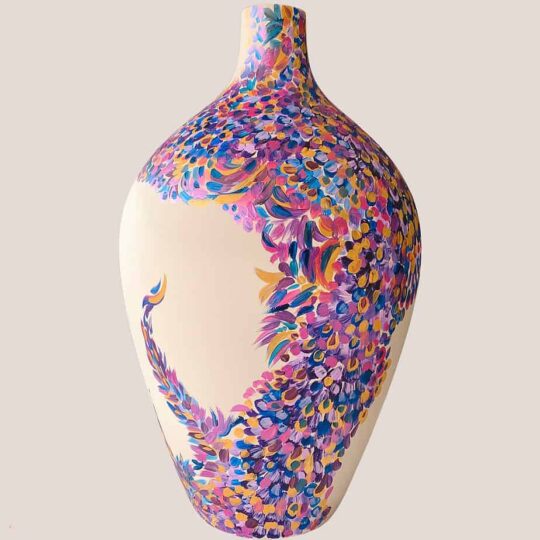 Tall hand painted ceramic pot