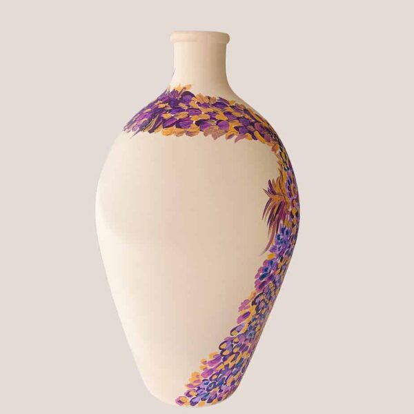 Tall long ceramic pottery water jug with hand painted details