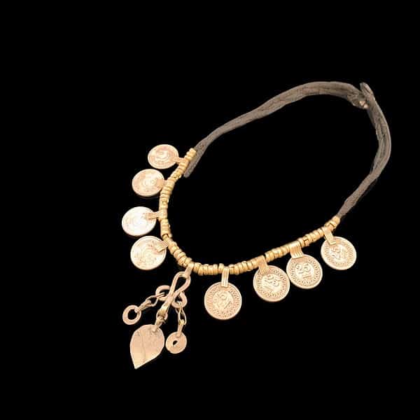 Afghani Turkmen Antique Choker Necklace with coins and beads.
