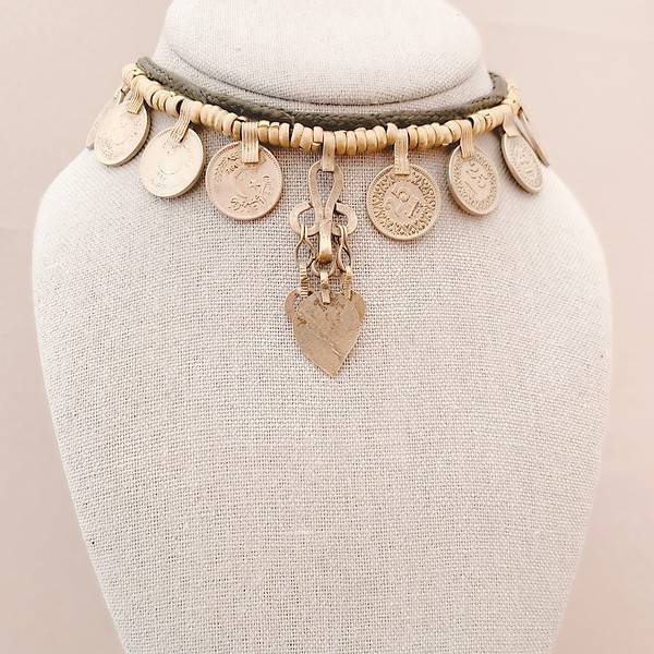 Afghani Antique Choker Necklace from Afghanistan it is a Turkmen tribal necklace.