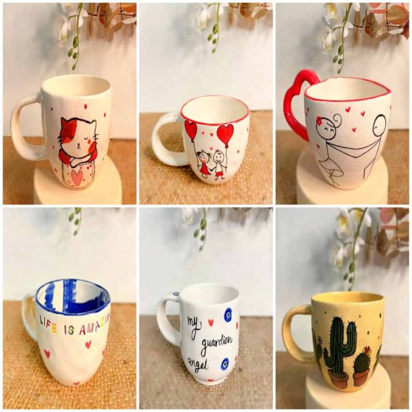Handmade and hand painted ceramic mugs