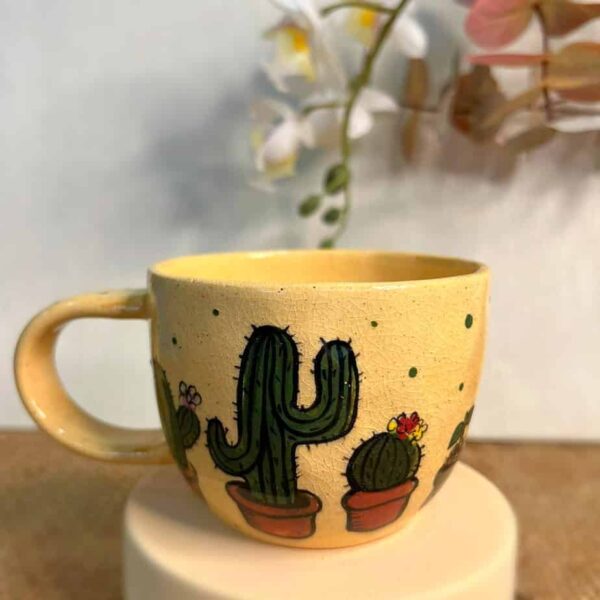Handmade Ceramic mug with Cactus on the front
