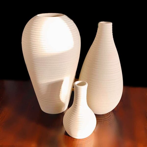Modern White pottery vase with stripes, striped pottery vase