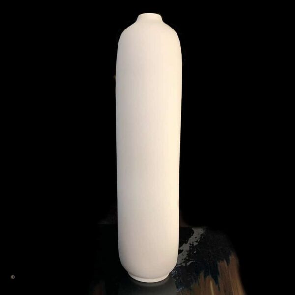 Very tall modern pottery ceramic vase in white.