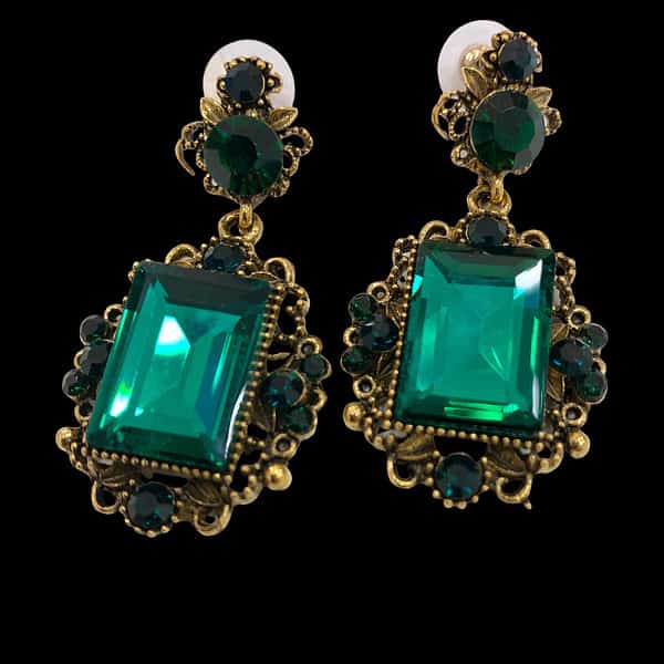 Antique Style Crystal Earrings Emerald green
