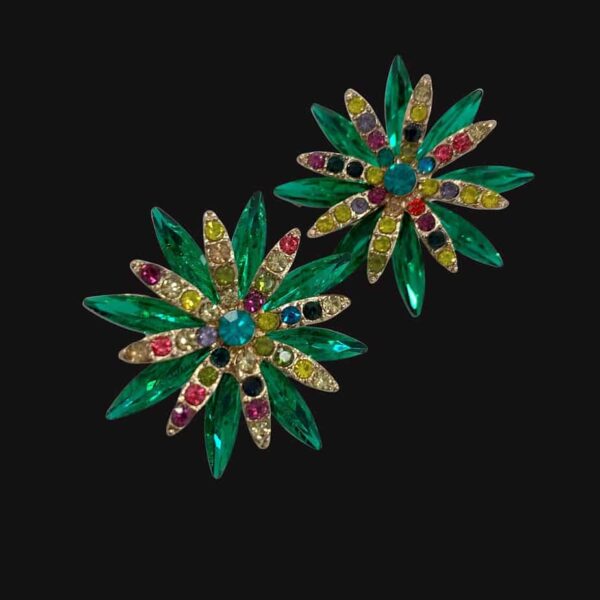 Green Crystal earrings in a flower formation