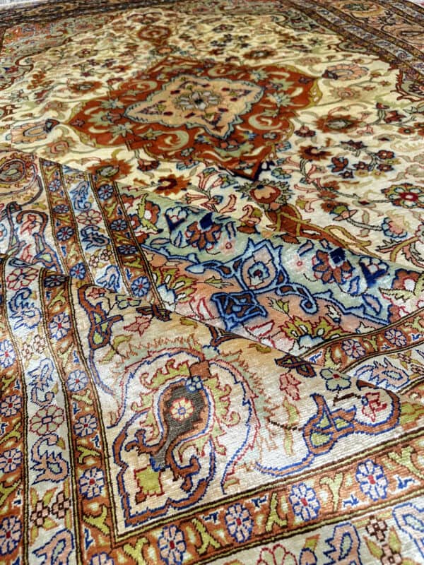 1910 Antique Vintage Rug made with silk and silver