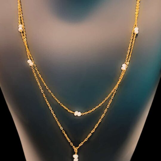 Double Strand chain gold and pearl necklace with Bahraini Pearls