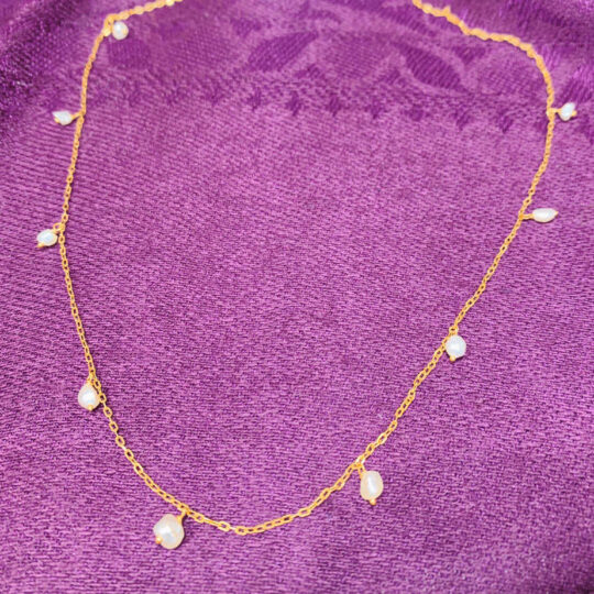 Gold and Pearl Necklace with pearl droplets bridal pearl jewelry