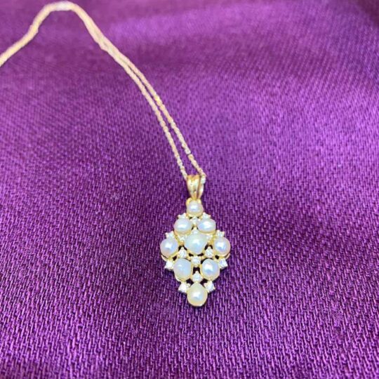 Real Pearl and Diamond Pendant Necklace