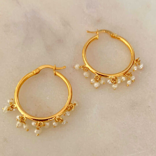 Gold Hoops with real pearls