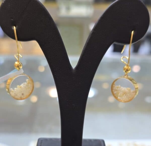 Gold Drop Earrings with Natural Pearls from Bahrain