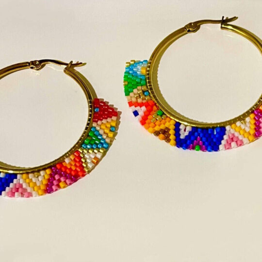 Boho large hoops colourful with beadwork