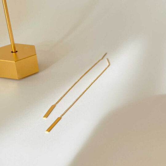 18K Gold Chain Threader Earrings Drop Gold Earrings
