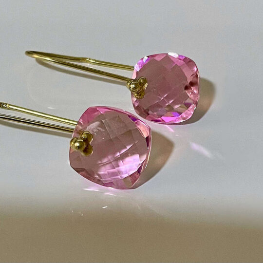quartz earrings made with rare pink quartz