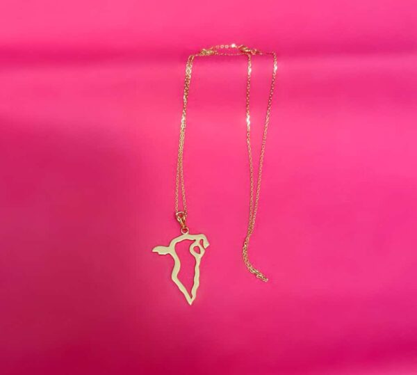 Gold necklace featuring an Africa-shaped pendant, perfect for stylish accessories and gift ideas.