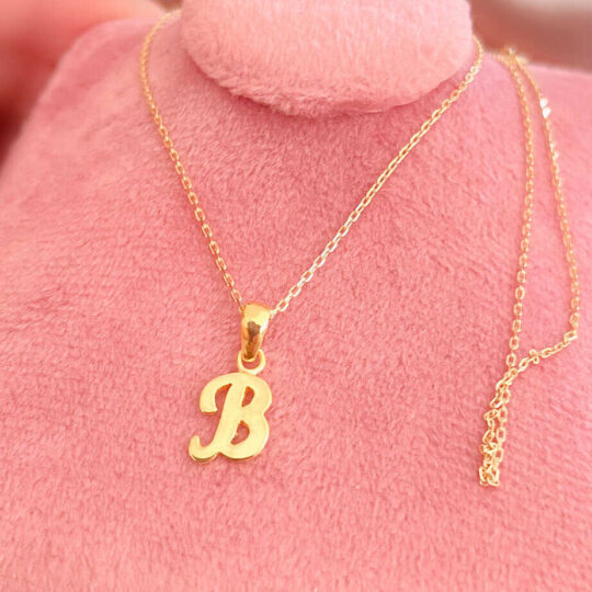 letter necklace in gold with gold chain
