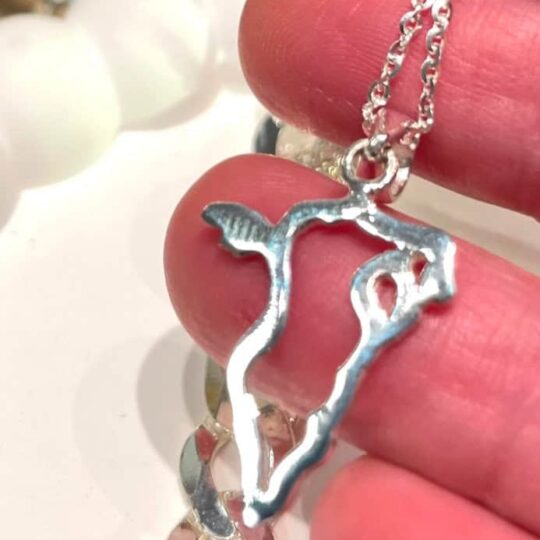 Neckace with a pendant the pendant is a map of Bahrain made in sterling silver