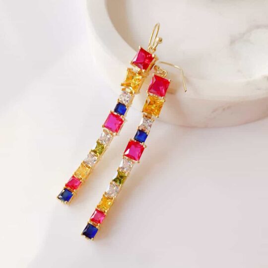 Long party drop earrings made with silver and gold