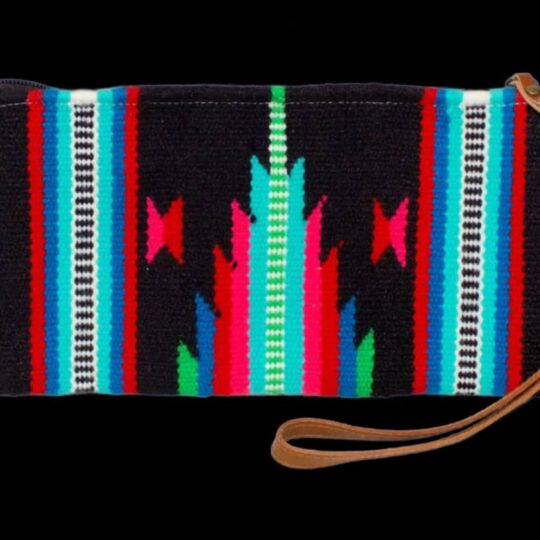 Bohemian Clutch bag in Black, Turquoise and pink