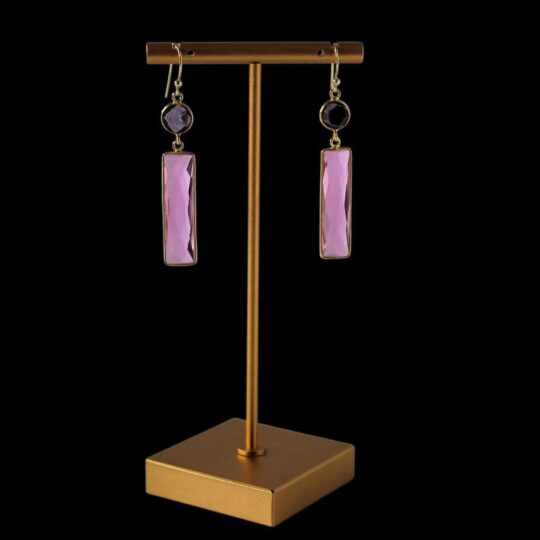 Drop Earrings made with pink quartz and amethyst