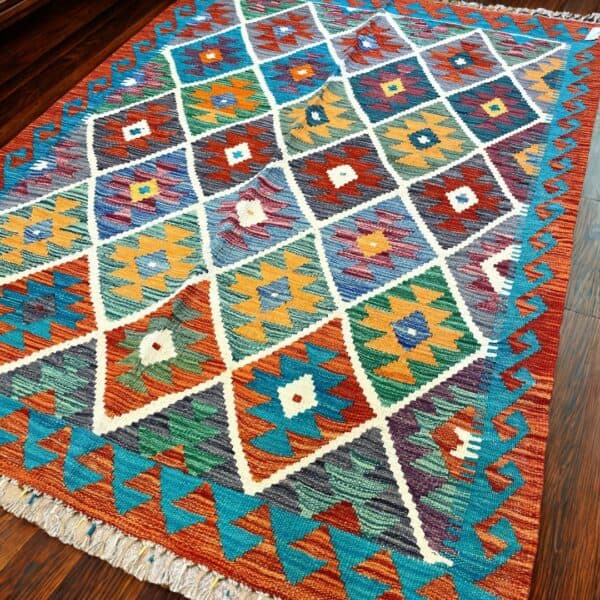 Handwoven rug using the traditional kilim.