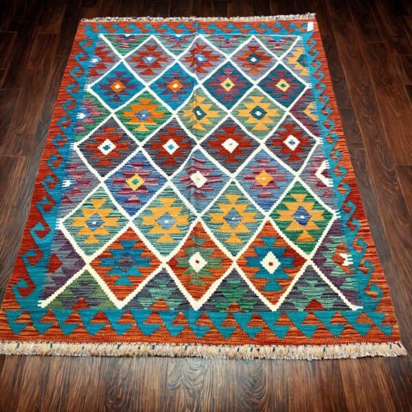Handcrafted rug using the traditional Kilim.