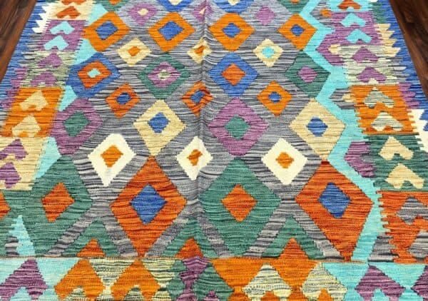 Handcrafted unique artisan rug, created using the traditional Kilim