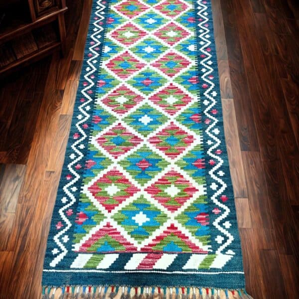 A handmade runner rug, made by hand.