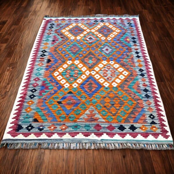 Handwoven rug using the traditional kilim this rug was created in Afghanistan