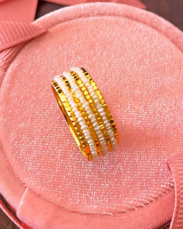 Gold and Natural pearl ring unique handmade rings