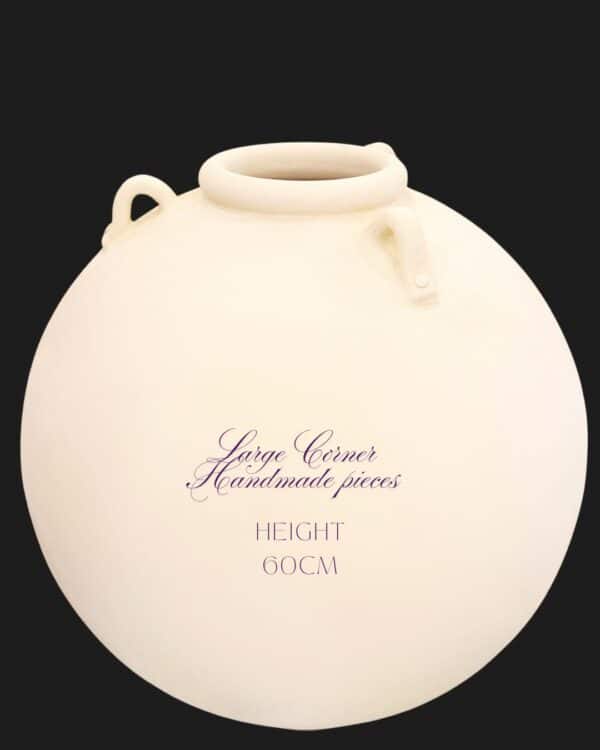 White ceramic large decorative vase with handles, handmade pottery piece, perfect for home décor, height 60cm, from Souq2Door collection.