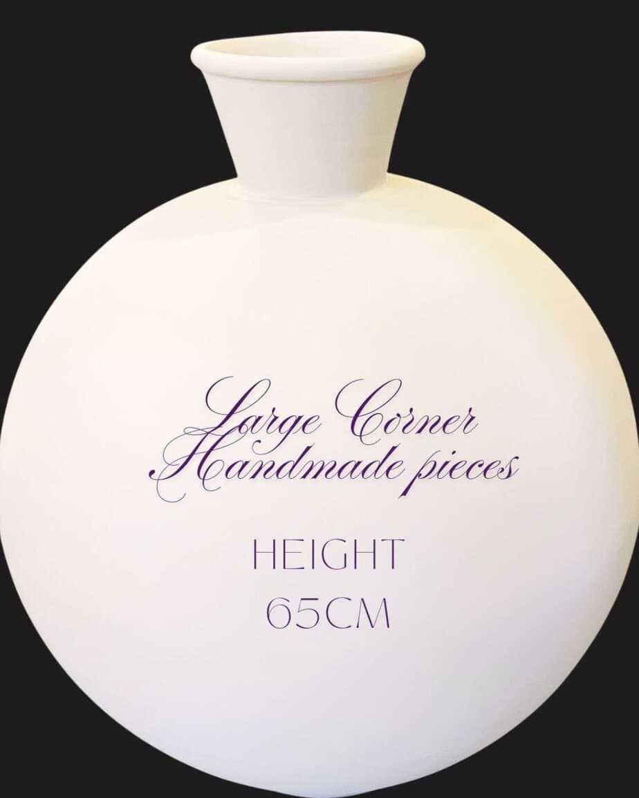 Elegant and Extra Large white ceramic vase with a smooth round shape, ideal for home décor and handmade crafts, size 65cm tall.