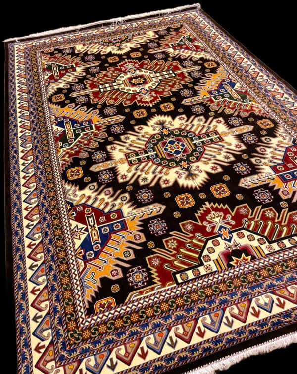 Deluxe Silk Persian rug with elaborate motifs, vibrant colours, and fine craftsmanship, perfect for enhancing living spaces and adding cultural warmth.