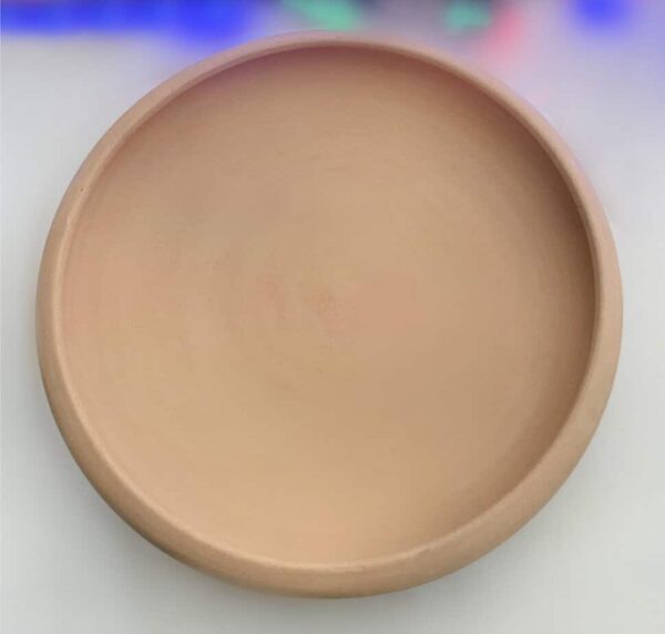 Clay Plate reverse side of an Arabian Art Piece and smooth surface, natural earthy tone.
