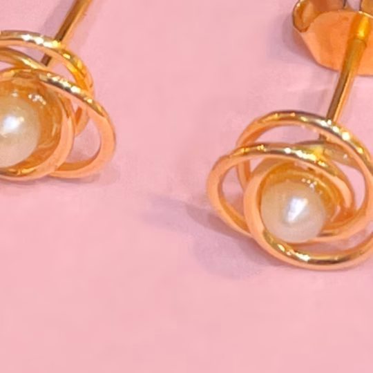Gold and Pearl Stud Earrings