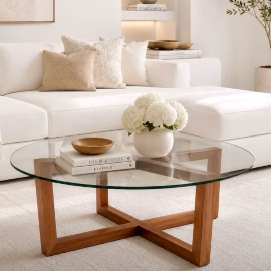 Elegant Glass Coffee Table with interlocking legs