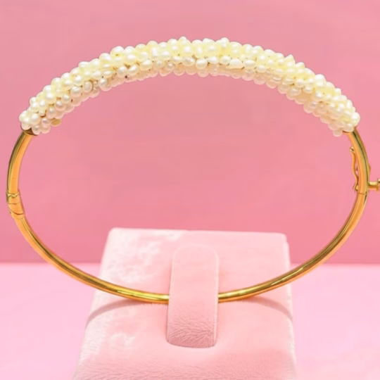 Gold Bangle with Natural Pearls from Bahrain